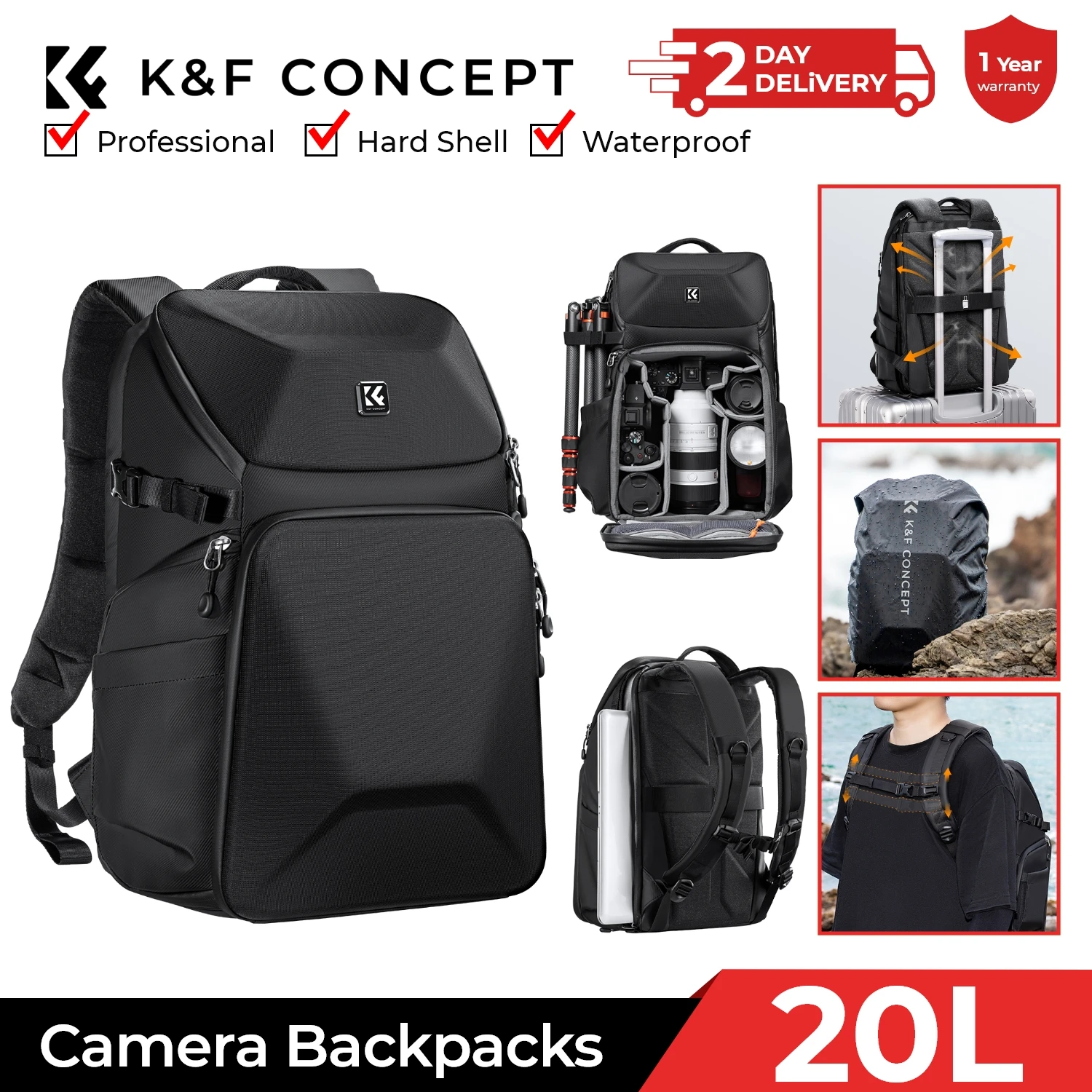 K&F CONCEPT 20L Camera Backpac - đánh giá và giá Laptop Backpack 15.6